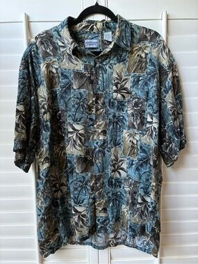 Windham Pointe Tropical Hawaiian shirt Palm tree Patchwork Button-Up Shirt XL